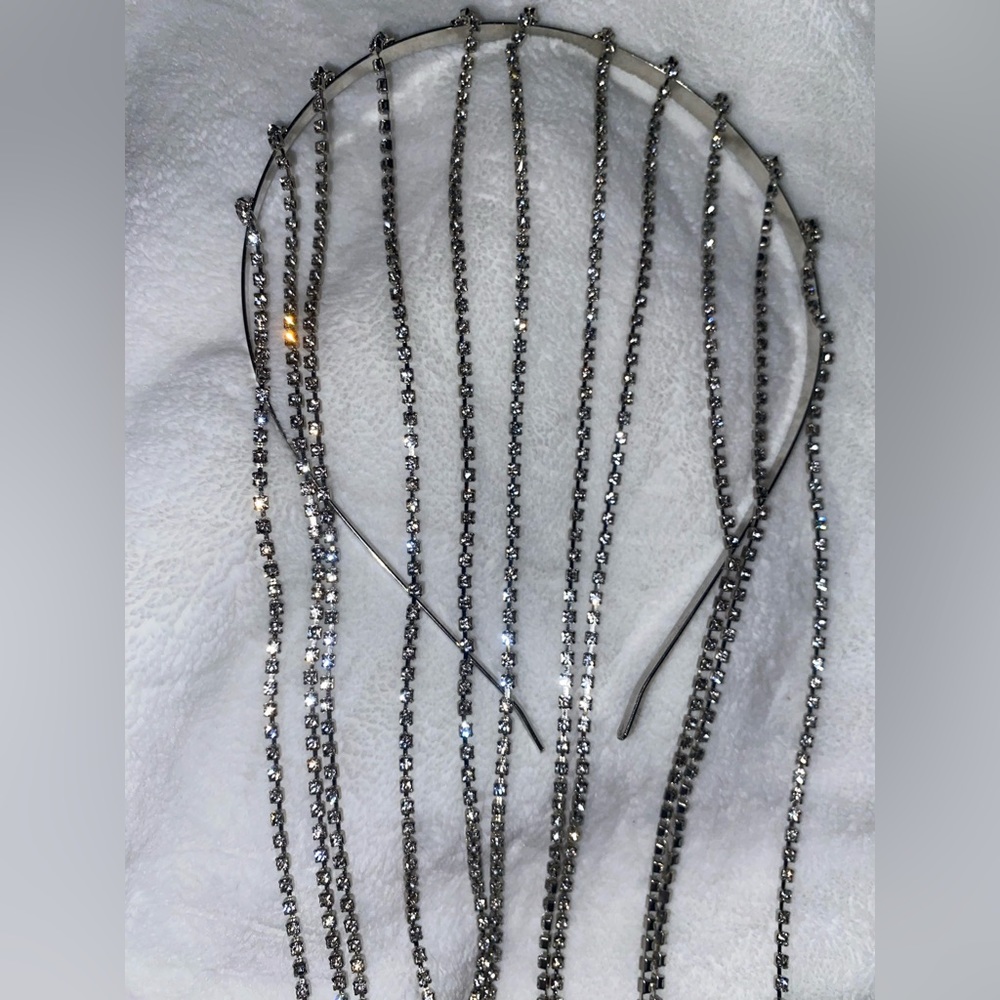 Long draping rhinestone headband